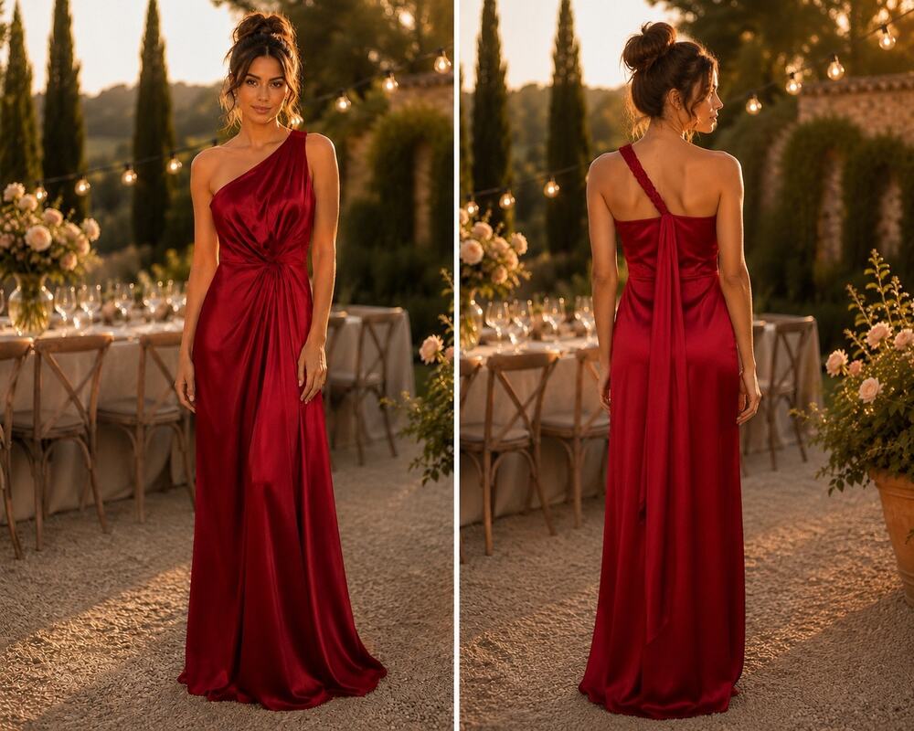 Laundry by Shelli Segal One Shoulder Satin Gown Sz 4 NWT Blood Red Formal Dress